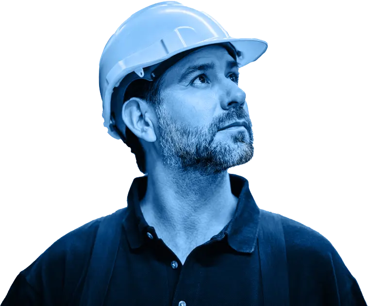 Worker in hardhat looking right